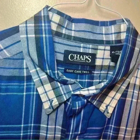 CHAPS Button Up Shirt Easy Care Twill Blue/White Plaid Mens Size X-Large - Picture 5 of 6